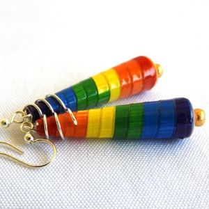 Handmade Rainbow Paper Bead Earrings